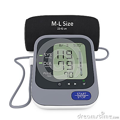 Digital Blood Pressure Monitor with Cuff. 3d Rendering Stock Photo