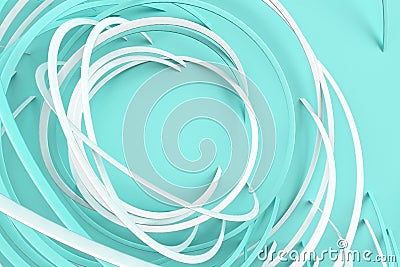 Digital blue background of many blue circles rotated at different angles and forming a frame around an empty space 3D illustration Cartoon Illustration