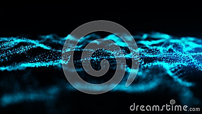 Digital blue color sparkling wave particles flow abstract background Stock Photo