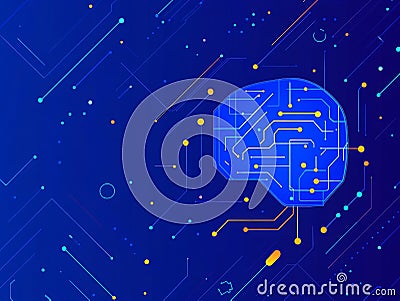 Digital blueprint style brain illustration with circuit like lines representing artificial intelligence neural technology and a Cartoon Illustration