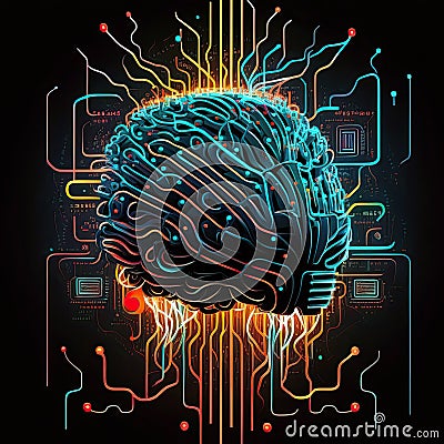 digital brain of future is artificial intelligence with neural connections with a processor and microchips Stock Photo