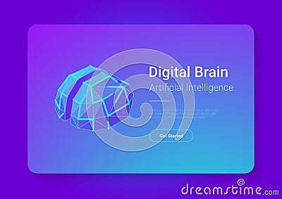 Digital Brain Isometric flat style vector design concept. Artificial intelligence technology AI illustration Vector Illustration