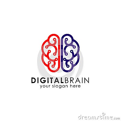 Digital brain logo design template. electric brain logo vector i Vector Illustration