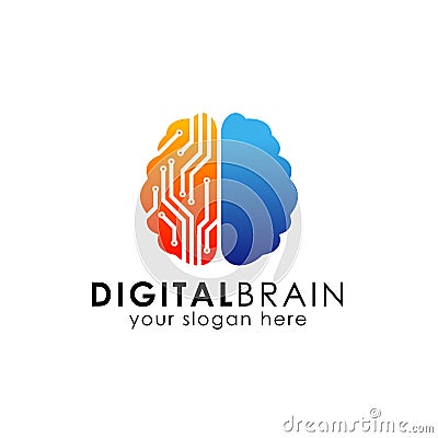 Digital brain logo design template. electronic brain logo vector Vector Illustration