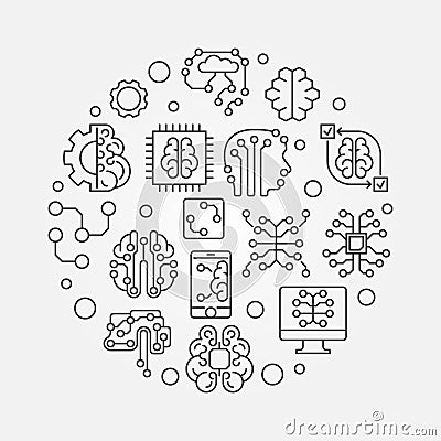 Digital Brain round vector simple outline illustration Vector Illustration