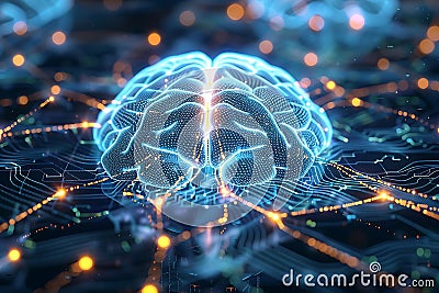 Digital Brain: A Visualization of Neural Networks and AI Stock Photo