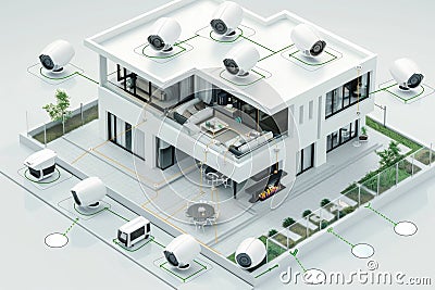 Digital Building Security in camera protection utilize door sensors to safeguard properties with locational precision and analog s Cartoon Illustration