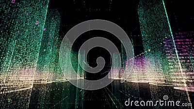 digital business city wireframe 3d animation binary bright building architecture cable animated word in uhd 4k 3840 2160 Stock Photo