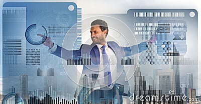 Digital business concept. Touch digital surface. Businessman financial manager interact digital surface. Businessman Stock Photo