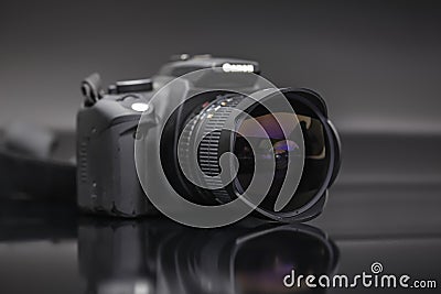 Digital camera with fish eye lens Stock Photo