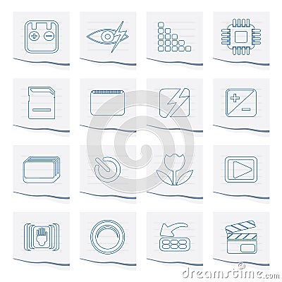 Digital Camera Performance Icons on a piece of paper Vector Illustration