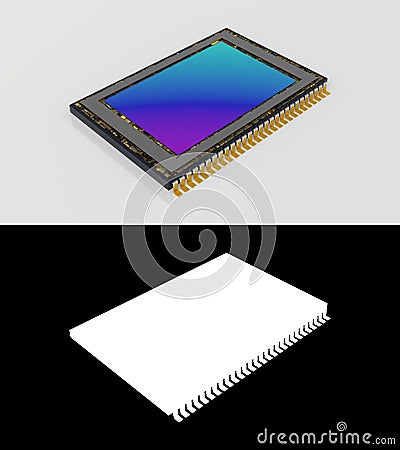 Modern digital camera sensor isolated on white, alpha mask included, 3D rendering Stock Photo