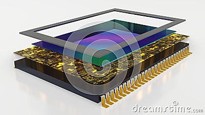 Modern digital camera sensor disassembled isolated on white, clipping path included, 3D rendering Stock Photo