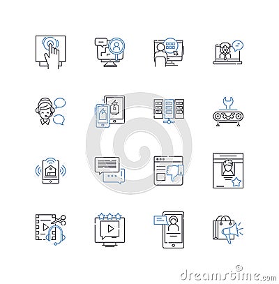 Digital cameras line icons collection. Photography, Lens, Sensor, Megapixels, Autofocus, Zoom, Shutter vector and linear Vector Illustration