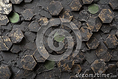 A digital camouflage-inspired 3D hexagonal pattern where each cell represents a pixelated fragment Stock Photo