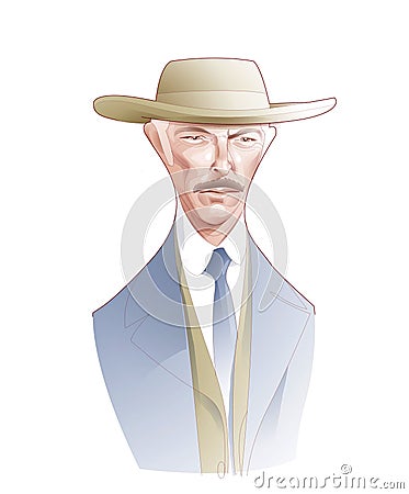 Digital caricature illustration of actor Lee Van Cleef. Classic western cinema. Editorial Stock Photo