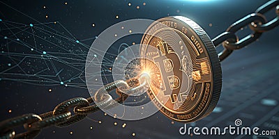 Digital chain-linked bitcoin showcasing blockchain and cryptocurrency technology Stock Photo