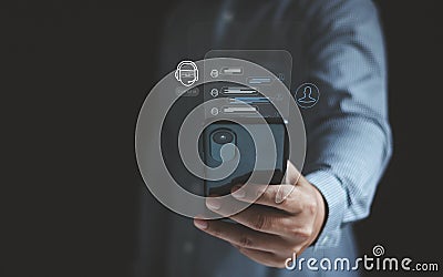 Digital chatbot conversation assistant on smartphone app interface with AI technology providing virtual assistant Stock Photo