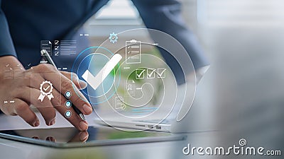 Digital checklists for business certification and quality assurance. Streamline verification processes with performance audits and Stock Photo