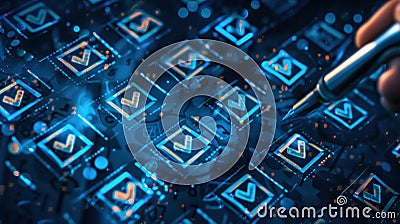 Digital checklists for business certification and quality assurance. Streamline verification processes with performance Stock Photo