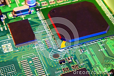 Digital Chip Motherboard and Integrated Communication Processor Stock Photo