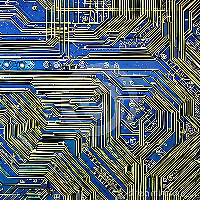 1168 Digital Circuit Board: A futuristic and high-tech background featuring a digital circuit board with intricate patterns, glo Stock Photo