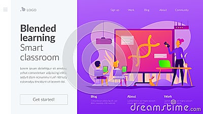 Digital classroom landing page template. Vector Illustration