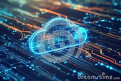 Digital Cloud Computing Network with Futuristic Circuit Board Design Stock Photo