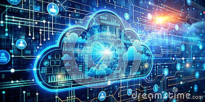 Digital Cloud Network Connecting People, Data, and Services, cloud computing, data security, digital transformation, network Stock Photo