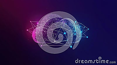 A digital cloud network visualizing interconnected data nodes in vibrant colors against a dark background Stock Photo