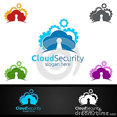 Digital Cloud Security Logo for Network, Internet , Hosting or Backup Server Vector Illustration