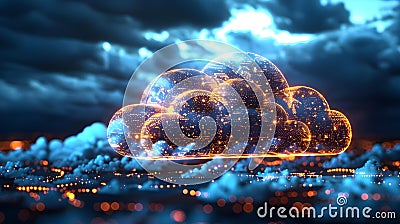 Digital Cloudscape: Future of Data Storage. Concept Artificial Intelligence, Machine Learning, Stock Photo