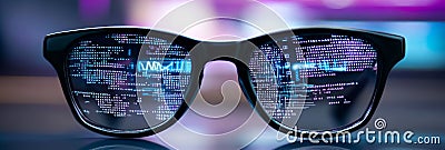 Digital Code Glasses Future tech programming innovation vision data Symbolizes seeing code digital world and the future Stock Photo