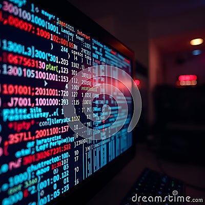 Digital Code Streaming Down a Computer Screen Stock Photo
