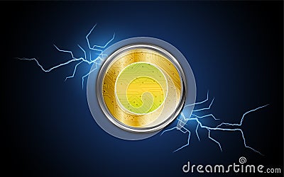 Digital coin symbol on thunder and lighting background design Vector Illustration