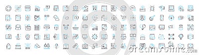 Digital collaboration vector line icons set. Digital, collaboration, network, remote, teamwork, communication, sharing Vector Illustration