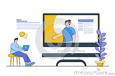 Digital Collaboration and Virtual Teams Concept with Person Collaborating on a Project Remotely Vector Illustration