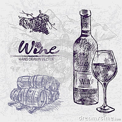 Digital color detailed line art wine bottle Cartoon Illustration