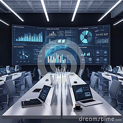 Digital Command Center Displaying Real-Time Data and Analytical Insights Globally. Stock Photo