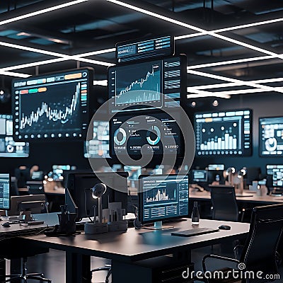 Digital Command Center Displaying Real-Time Data and Analytical Insights Globally. Stock Photo