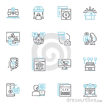 Digital communication linear icons set. Chat, Message, Email, Video, Audio, Social, Netiquette line vector and concept Vector Illustration