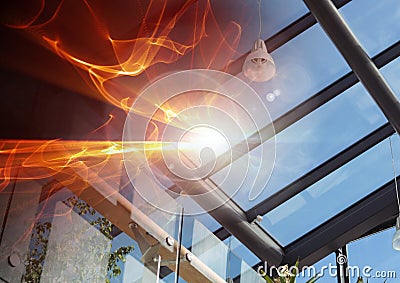 Abstract transition with fire and windows flare Stock Photo