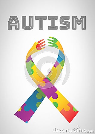 autism and colorful hope hands ribbon Stock Photo