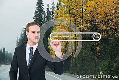 Business man drawing a search bar on the road Stock Photo