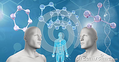 Clone twin 3D men with genetic DNA Stock Photo