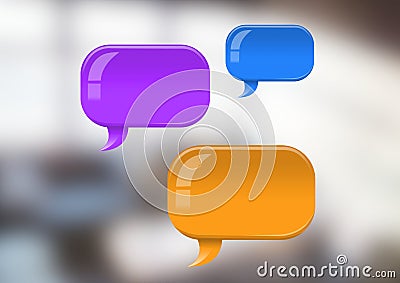 Group of Shiny chat bubbles floating in room Stock Photo