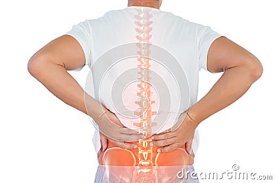 Digital composite of highlighted spine of man with back pain Stock Photo