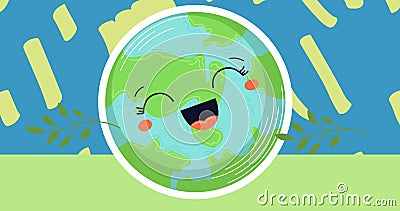 Digital composite image happy planet earth sphere laughing against abstract background Stock Photo