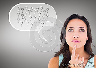 Digital composite image of thinking woman with speech bubble Stock Photo