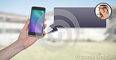 Messaging App on phone in hand with chat profile Stock Photo